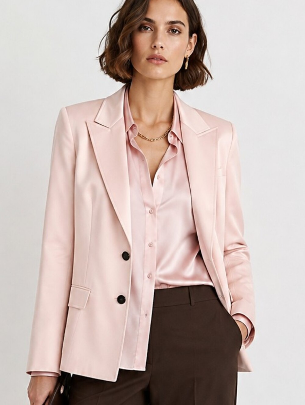 Dana Buchman Blush Pink Satin Blazer With Sharp Notch Lapel